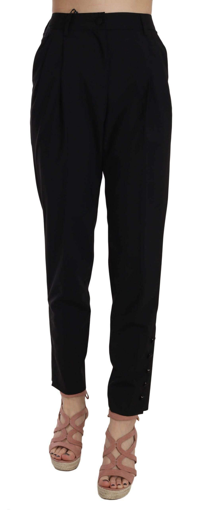 Dolce & Gabbana  Black Button Pleated Tapered Trouser Pants #women, Black, Brand_Dolce & Gabbana, Catch, Dolce & Gabbana, feed-agegroup-adult, feed-color-black, feed-gender-female, feed-size-IT36|XXS, Gender_Women, IT36|XXS, Jeans & Pants - Women - Clothing, Kogan, Women - New Arrivals at SEYMAYKA