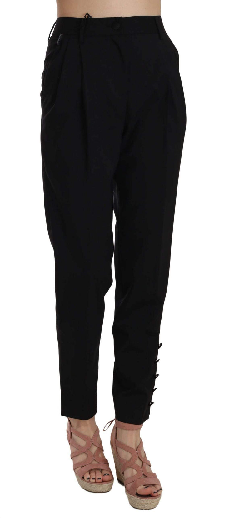 Dolce & Gabbana  Black Button Pleated Tapered Trouser Pants #women, Black, Brand_Dolce & Gabbana, Catch, Dolce & Gabbana, feed-agegroup-adult, feed-color-black, feed-gender-female, feed-size-IT36|XXS, Gender_Women, IT36|XXS, Jeans & Pants - Women - Clothing, Kogan, Women - New Arrivals at SEYMAYKA