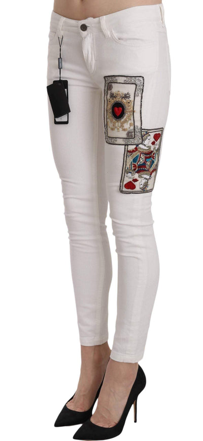 Queen Of Hearts Crystal Skinny Jeans Dolce & Gabbana, IT38|XS, Jeans & Pants - Women - Clothing, White, Women - New Arrivals at SEYMAYKA