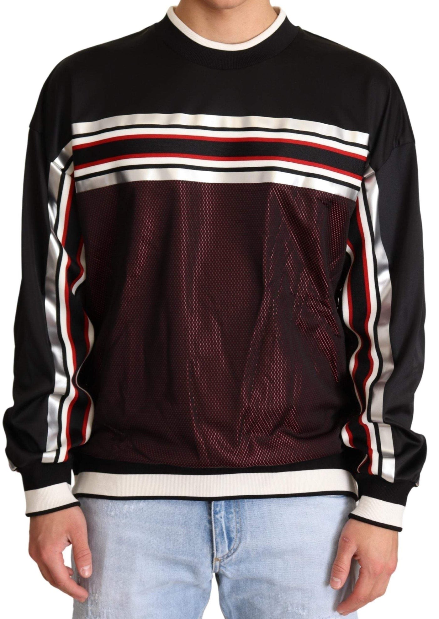 Dolce & Gabbana Black Red Mesh Sport Pullover Crewneck Sweater #men, Black, Dolce & Gabbana, feed-agegroup-adult, feed-color-Black, feed-gender-male, IT48 | M, IT50 | L, IT52 | XL, IT54 | XXL, Sweaters - Men - Clothing at SEYMAYKA