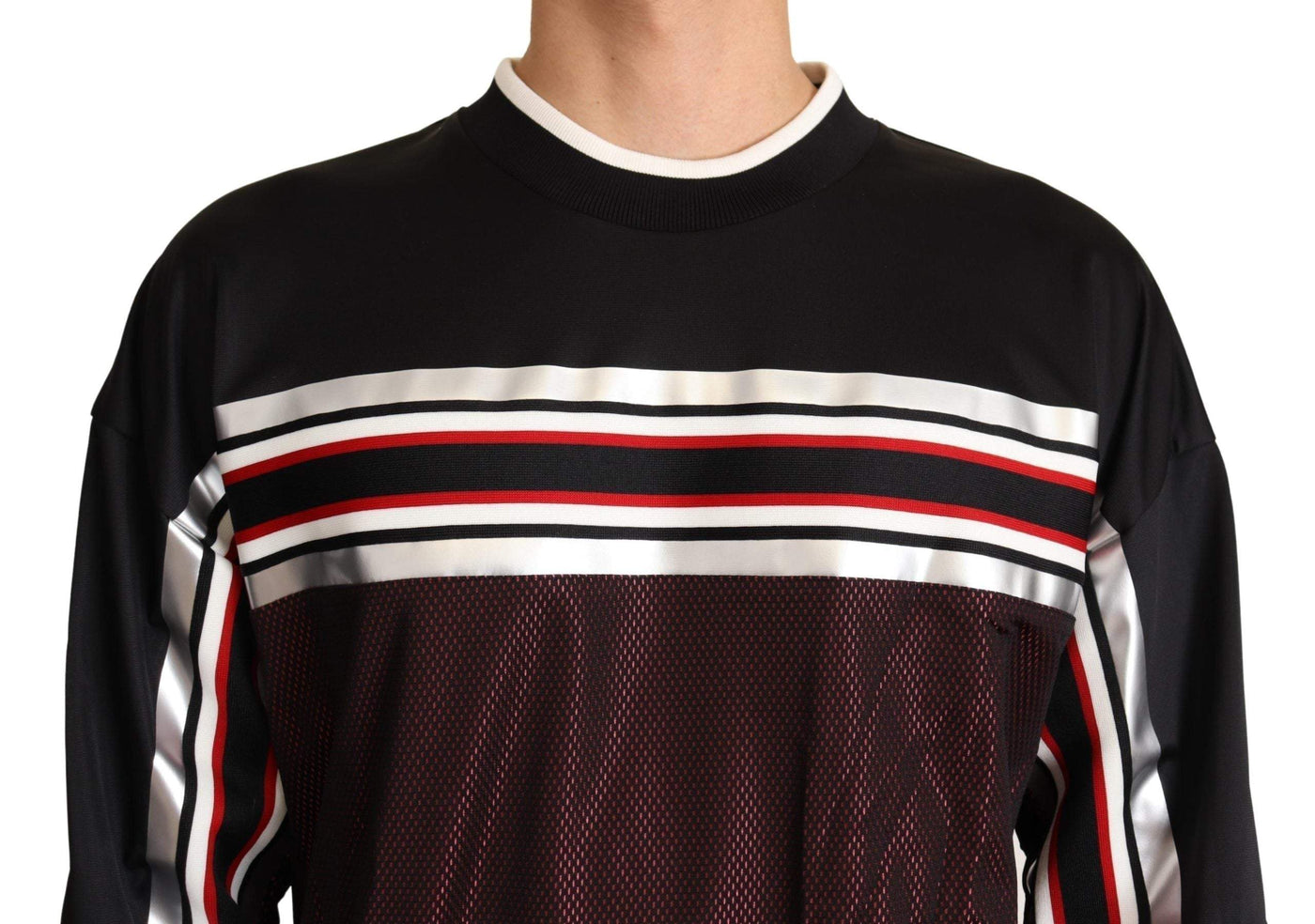 Dolce & Gabbana Black Red Mesh Sport Pullover Crewneck Sweater #men, Black, Dolce & Gabbana, feed-agegroup-adult, feed-color-Black, feed-gender-male, IT48 | M, IT50 | L, IT52 | XL, IT54 | XXL, Sweaters - Men - Clothing at SEYMAYKA
