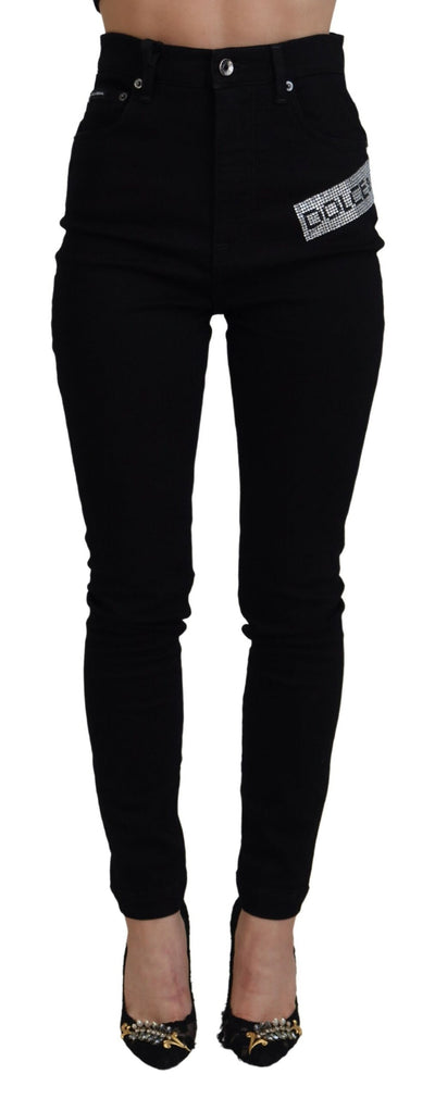 Black Sequined Cotton Slim Fit Denim Jeans