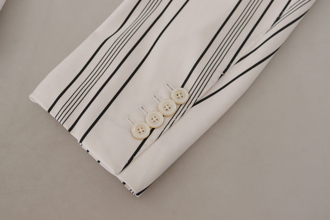 Dolce & Gabbana White Stripes Cotton Single Breasted Blazer