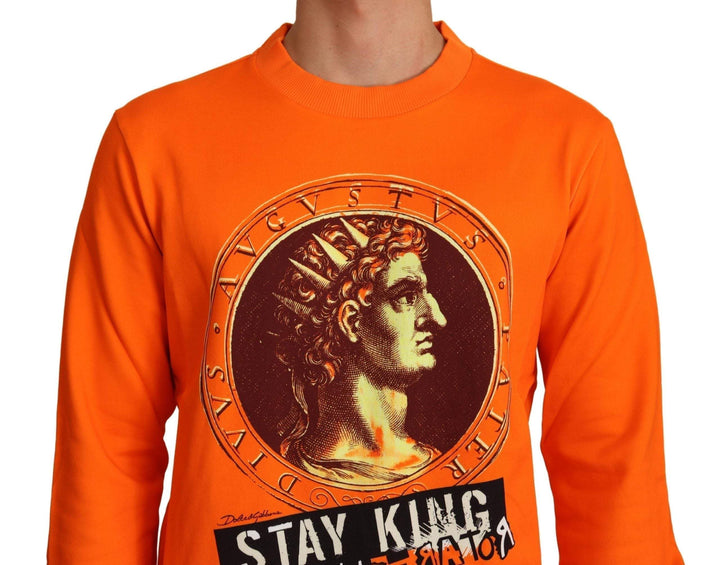 Dolce & Gabbana Orange King Ceasar Cotton Pullover Sweater #men, Dolce & Gabbana, feed-agegroup-adult, feed-color-Orange, feed-gender-male, IT44 | XS, IT46 | S, IT48 | M, IT50 | L, IT52 | XL, Orange, Sweaters - Men - Clothing at SEYMAYKA