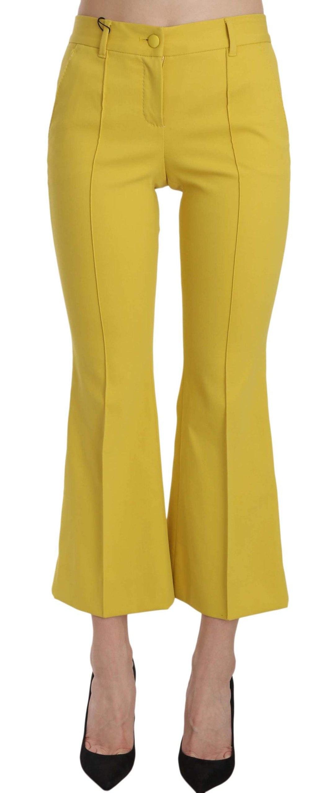 Dolce & Gabbana  Yellow Flared Bootcut Capri Cotton Pants #women, Brand_Dolce & Gabbana, Catch, Dolce & Gabbana, feed-agegroup-adult, feed-color-yellow, feed-gender-female, feed-size-IT36 | XS, Gender_Women, IT36 | XS, Jeans & Pants - Women - Clothing, Kogan, Women - New Arrivals, Yellow at SEYMAYKA