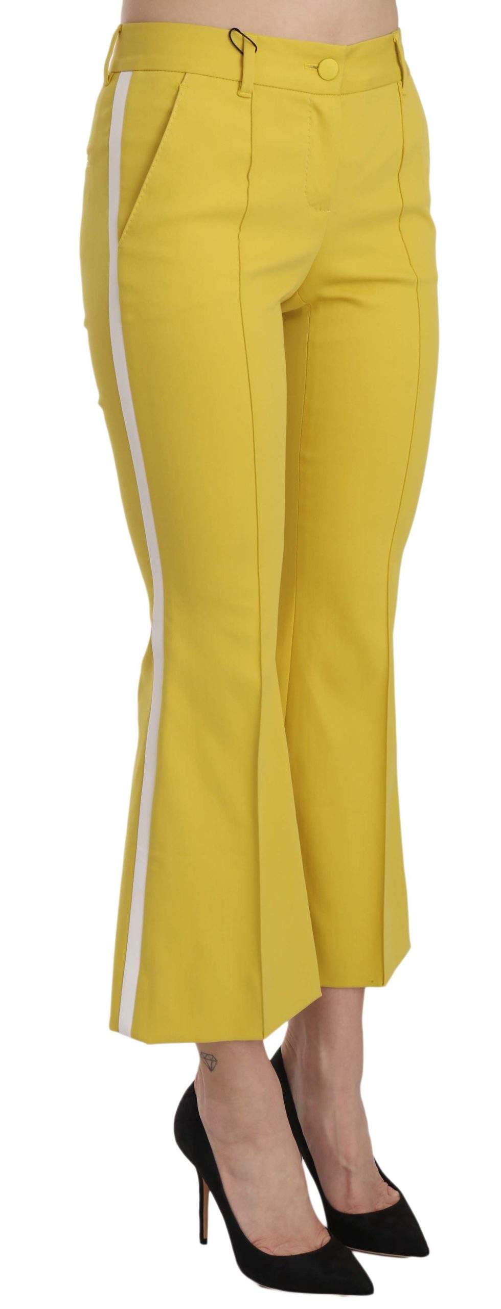 Dolce & Gabbana  Yellow Flared Bootcut Capri Cotton Pants #women, Brand_Dolce & Gabbana, Catch, Dolce & Gabbana, feed-agegroup-adult, feed-color-yellow, feed-gender-female, feed-size-IT36 | XS, Gender_Women, IT36 | XS, Jeans & Pants - Women - Clothing, Kogan, Women - New Arrivals, Yellow at SEYMAYKA