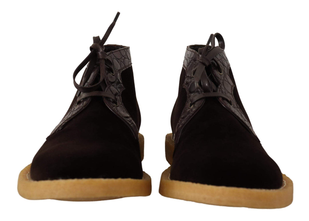 Dolce & Gabbana Brown Velvet Exotic Leather Boots #men, Boots - Men - Shoes, Brown, Dolce & Gabbana, EU44/US11, feed-1 at SEYMAYKA