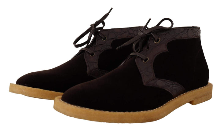 Dolce & Gabbana Brown Velvet Exotic Leather Boots #men, Boots - Men - Shoes, Brown, Dolce & Gabbana, EU44/US11, feed-1 at SEYMAYKA