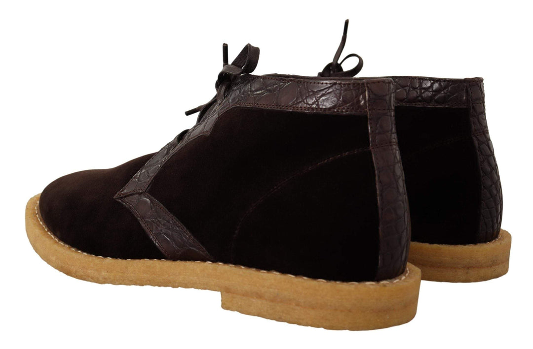 Dolce & Gabbana Brown Velvet Exotic Leather Boots #men, Boots - Men - Shoes, Brown, Dolce & Gabbana, EU44/US11, feed-1 at SEYMAYKA