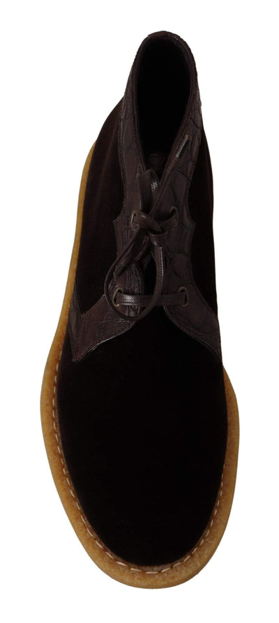 Dolce & Gabbana Brown Velvet Exotic Leather Boots #men, Boots - Men - Shoes, Brown, Dolce & Gabbana, EU44/US11, feed-1 at SEYMAYKA