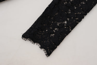 Black Cotton Lace Trim Long Sleeves Top