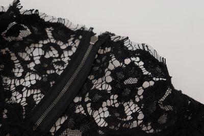 Black Cotton Lace Trim Long Sleeves Top