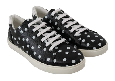 Dolce & Gabbana Black Leather Polka Dots Sneakers Shoes Black, Dolce & Gabbana, EU35.5/US5, EU36/US5.5, EU37/US6.5, EU38.5/US8, EU41/US10.5, feed-agegroup-adult, feed-color-Black, feed-gender-female, Shoes - New Arrivals, Sneakers - Women - Shoes at SEYMAYKA