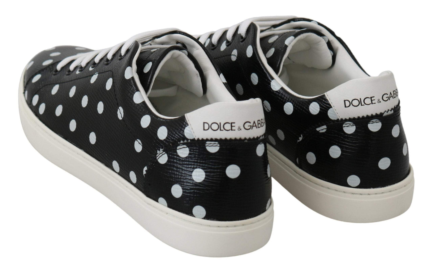 Dolce & Gabbana Black Leather Polka Dots Sneakers Shoes Black, Dolce & Gabbana, EU35.5/US5, EU36/US5.5, EU37/US6.5, EU38.5/US8, EU41/US10.5, feed-agegroup-adult, feed-color-Black, feed-gender-female, Shoes - New Arrivals, Sneakers - Women - Shoes at SEYMAYKA