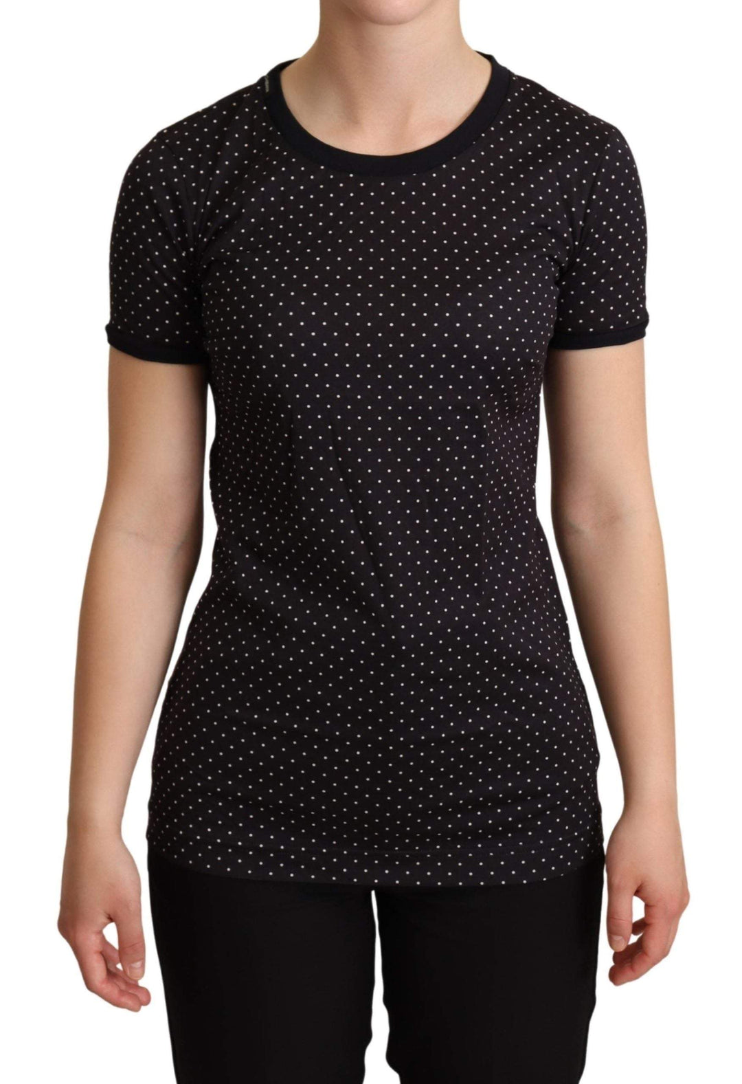 Dolce & Gabbana Black Dotted Crewneck  Cotton T-shirt Black, Dolce & Gabbana, feed-agegroup-adult, feed-color-Black, feed-gender-female, IT36|XXS, IT38|XS, IT40|S, IT42|M, IT44|L, IT46|XL, Tops & T-Shirts - Women - Clothing at SEYMAYKA