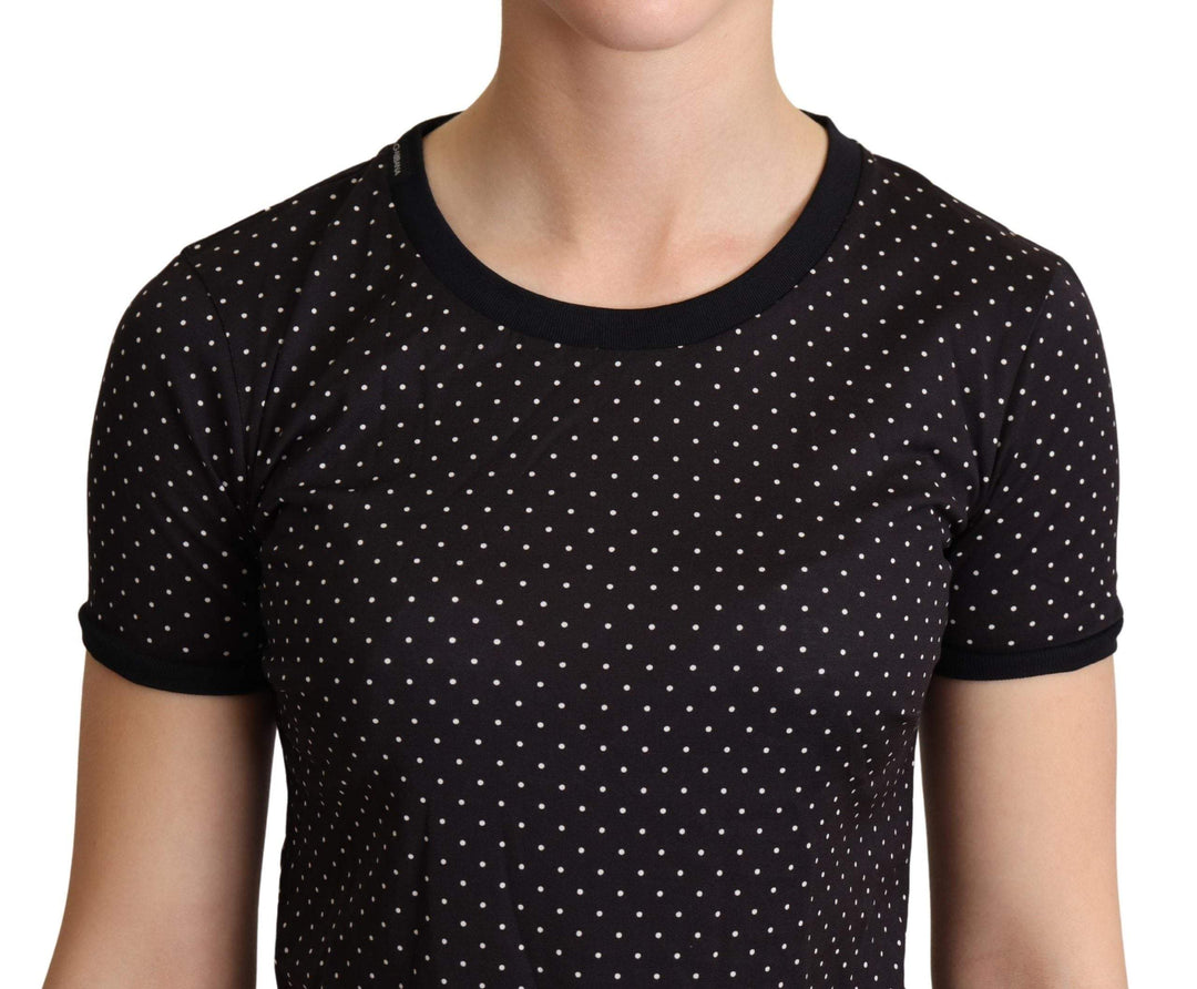 Dolce & Gabbana Black Dotted Crewneck  Cotton T-shirt Black, Dolce & Gabbana, feed-agegroup-adult, feed-color-Black, feed-gender-female, IT36|XXS, IT38|XS, IT40|S, IT42|M, IT44|L, IT46|XL, Tops & T-Shirts - Women - Clothing at SEYMAYKA