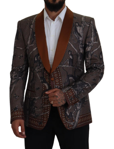 Dolce & Gabbana Bronze Monkey Print Silk Slim Jacket Blazer