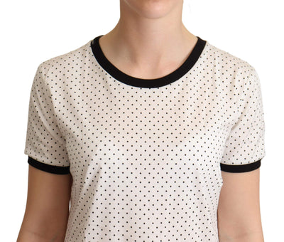 Dolce & Gabbana White Dotted Crewneck Cotton T-shirt Dolce & Gabbana, feed-agegroup-adult, feed-color-White, feed-gender-female, IT44|L, IT46|XL, IT48|XXL, Tops & T-Shirts - Women - Clothing, White at SEYMAYKA
