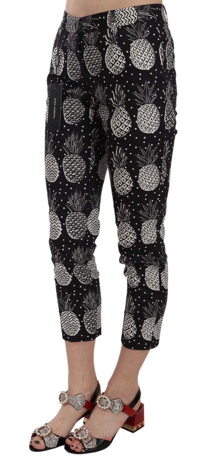 Dolce & Gabbana Black Pineapple Print Skinny Capri Pants Black, Dolce & Gabbana, feed-agegroup-adult, feed-color-Black, feed-gender-female, IT40|S, IT42|M, Jeans & Pants - Women - Clothing at SEYMAYKA
