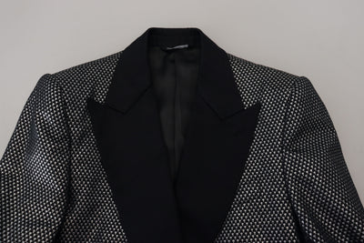 Dolce & Gabbana Black Silver Jacquard Slim Fit Jacket Blazer