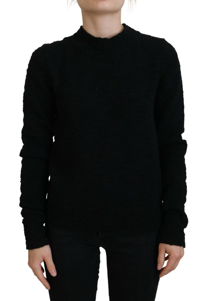 Black Wool Knit Crewneck Pullover Sweater