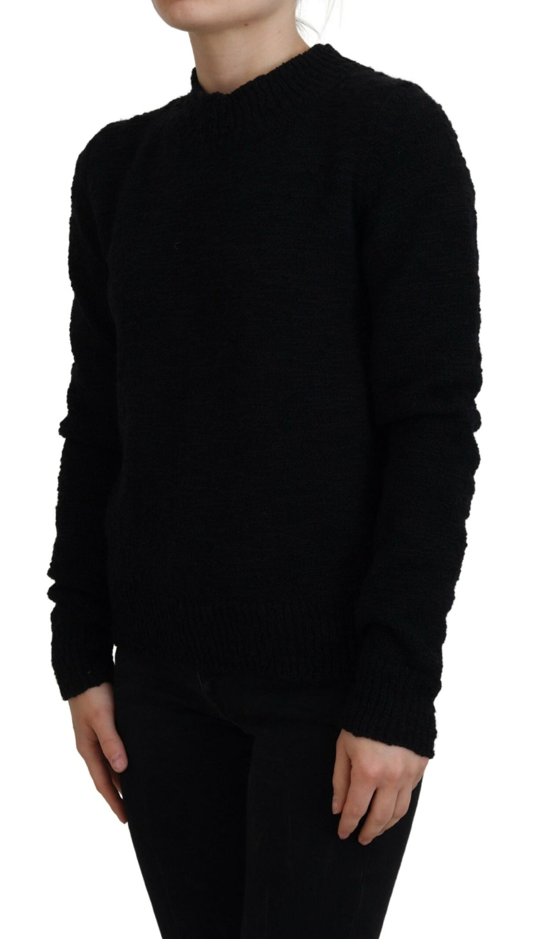 Black Wool Knit Crewneck Pullover Sweater