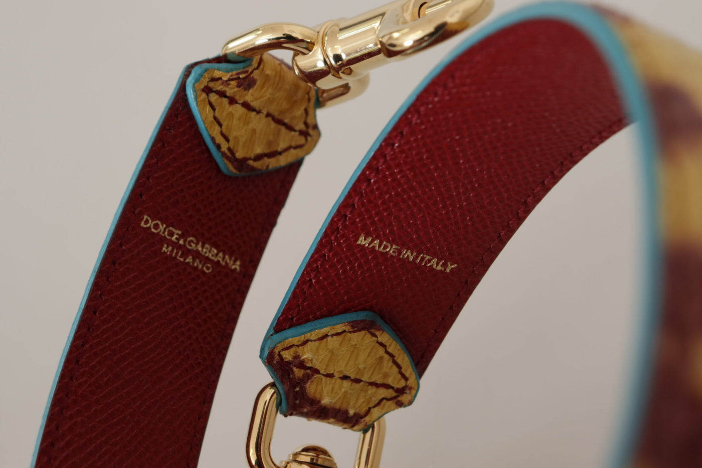 Dolce & Gabbana Yellow Red Leather Gold Tone Shoulder Strap