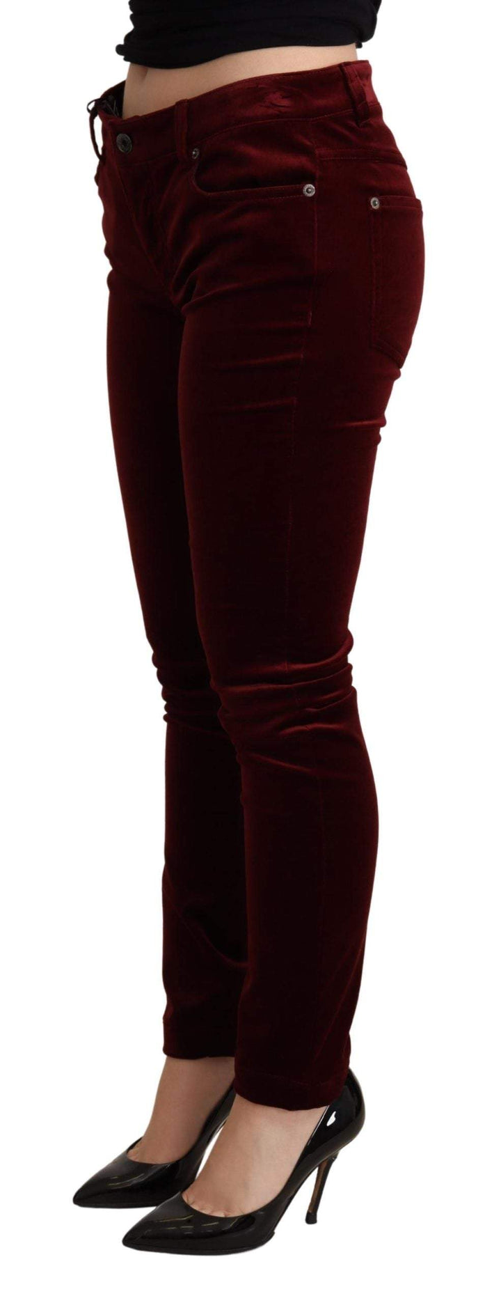 Dolce & Gabbana Bordeaux Red Velvet Skinny Trouser Dolce & Gabbana, feed-agegroup-adult, feed-color-Red, feed-gender-female, IT36 | XS, Jeans & Pants - Women - Clothing, Red at SEYMAYKA