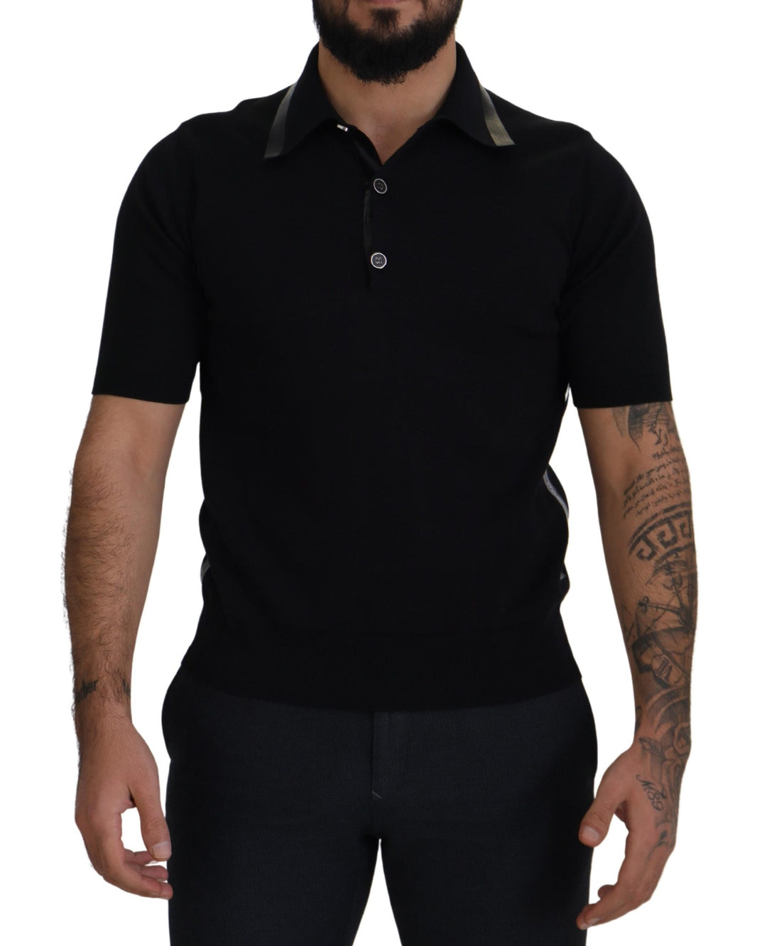 Dolce & Gabbana Black Cotton Silk Polo T-shirt
