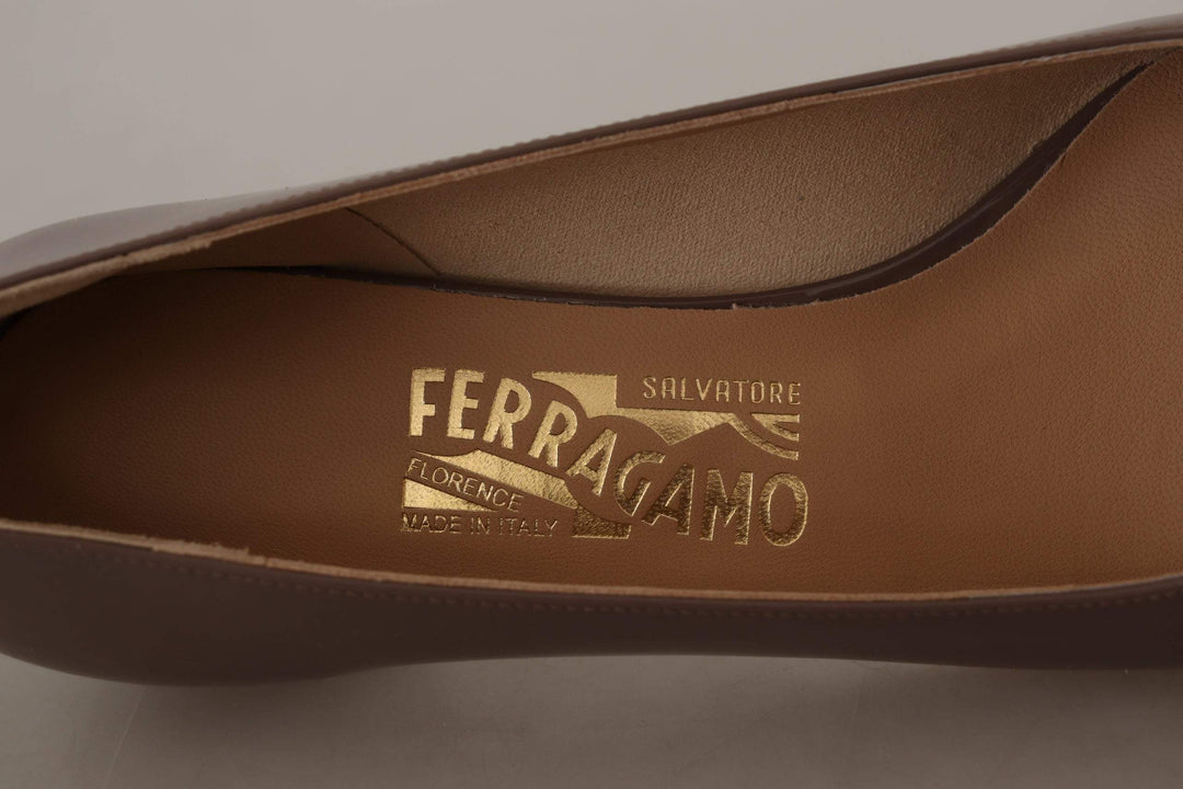 Salvatore Ferragamo Brown Naplak Calf Leather Pumps Brown, EU35.5/US5, EU35/US4.5, EU36.5/US6, EU37/US6.5, EU38.5/US8, EU38/US7.5, EU39/US8.5, feed-1, Pumps - Women - Shoes, Salvatore Ferragamo, Shoes - New Arrivals, Women - New Arrivals at SEYMAYKA