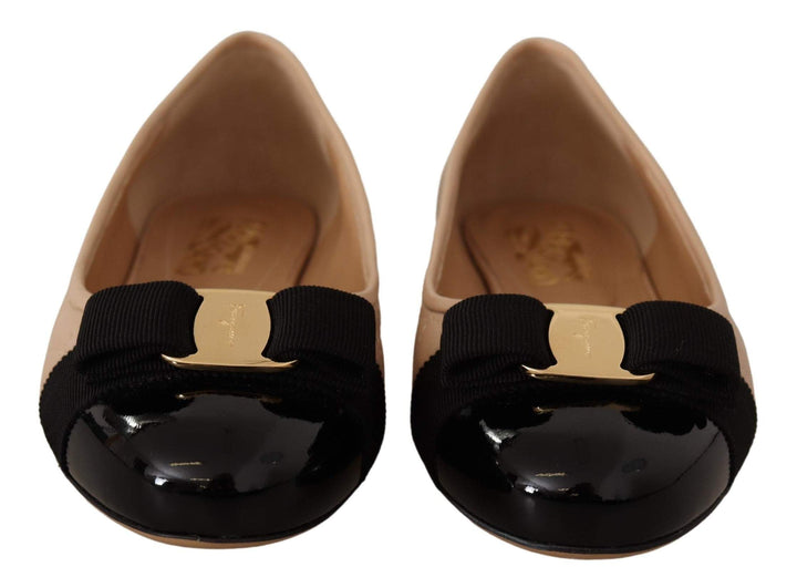 Salvatore Ferragamo Beige and Black Nappa Leather Ballet Flat Shoes Beige, EU35.5/US5, EU35/US4.5, EU39.5/US9, EU39/US8.5, feed-1, Flat Shoes - Women - Shoes, Salvatore Ferragamo, Sandals - Women - Shoes, Shoes - New Arrivals, Women - New Arrivals at SEYMAYKA