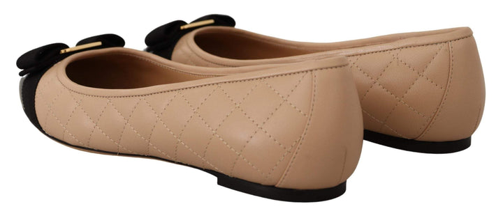 Salvatore Ferragamo Beige and Black Nappa Leather Ballet Flat Shoes Beige, EU35.5/US5, EU35/US4.5, EU39.5/US9, EU39/US8.5, feed-1, Flat Shoes - Women - Shoes, Salvatore Ferragamo, Sandals - Women - Shoes, Shoes - New Arrivals, Women - New Arrivals at SEYMAYKA