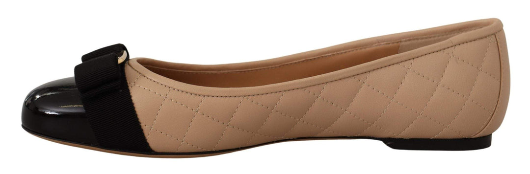 Salvatore Ferragamo Beige and Black Nappa Leather Ballet Flat Shoes Beige, EU35.5/US5, EU35/US4.5, EU39.5/US9, EU39/US8.5, feed-1, Flat Shoes - Women - Shoes, Salvatore Ferragamo, Sandals - Women - Shoes, Shoes - New Arrivals, Women - New Arrivals at SEYMAYKA