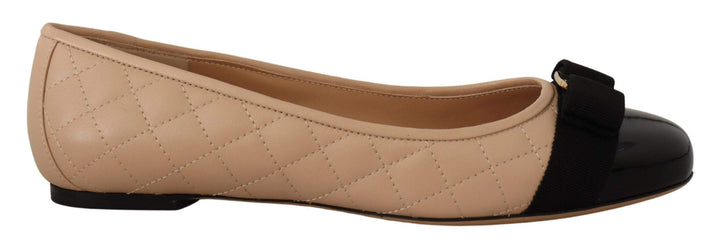 Salvatore Ferragamo Beige and Black Nappa Leather Ballet Flat Shoes Beige, EU35.5/US5, EU35/US4.5, EU39.5/US9, EU39/US8.5, feed-1, Flat Shoes - Women - Shoes, Salvatore Ferragamo, Sandals - Women - Shoes, Shoes - New Arrivals, Women - New Arrivals at SEYMAYKA