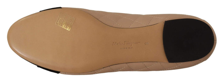Salvatore Ferragamo Beige and Black Nappa Leather Ballet Flat Shoes Beige, EU35.5/US5, EU35/US4.5, EU39.5/US9, EU39/US8.5, feed-1, Flat Shoes - Women - Shoes, Salvatore Ferragamo, Sandals - Women - Shoes, Shoes - New Arrivals, Women - New Arrivals at SEYMAYKA