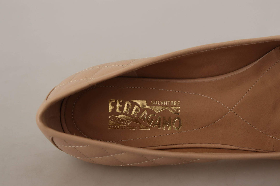 Salvatore Ferragamo Beige and Black Nappa Leather Ballet Flat Shoes Beige, EU35.5/US5, EU35/US4.5, EU39.5/US9, EU39/US8.5, feed-1, Flat Shoes - Women - Shoes, Salvatore Ferragamo, Sandals - Women - Shoes, Shoes - New Arrivals, Women - New Arrivals at SEYMAYKA