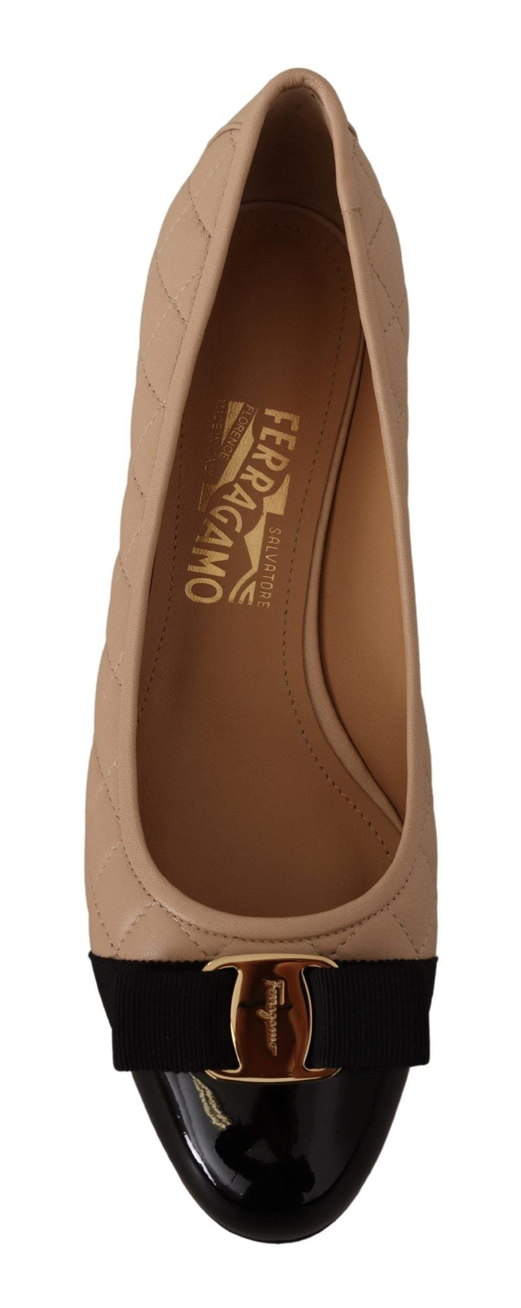 Salvatore Ferragamo Beige and Black Nappa Leather Pumps Beige, EU36.5/US6, EU36/US5.5, EU37/US6.5, EU38.5/US8, EU39.5/US9, EU39/US8.5, feed-1, Pumps - Women - Shoes, Salvatore Ferragamo, Shoes - New Arrivals, Women - New Arrivals at SEYMAYKA