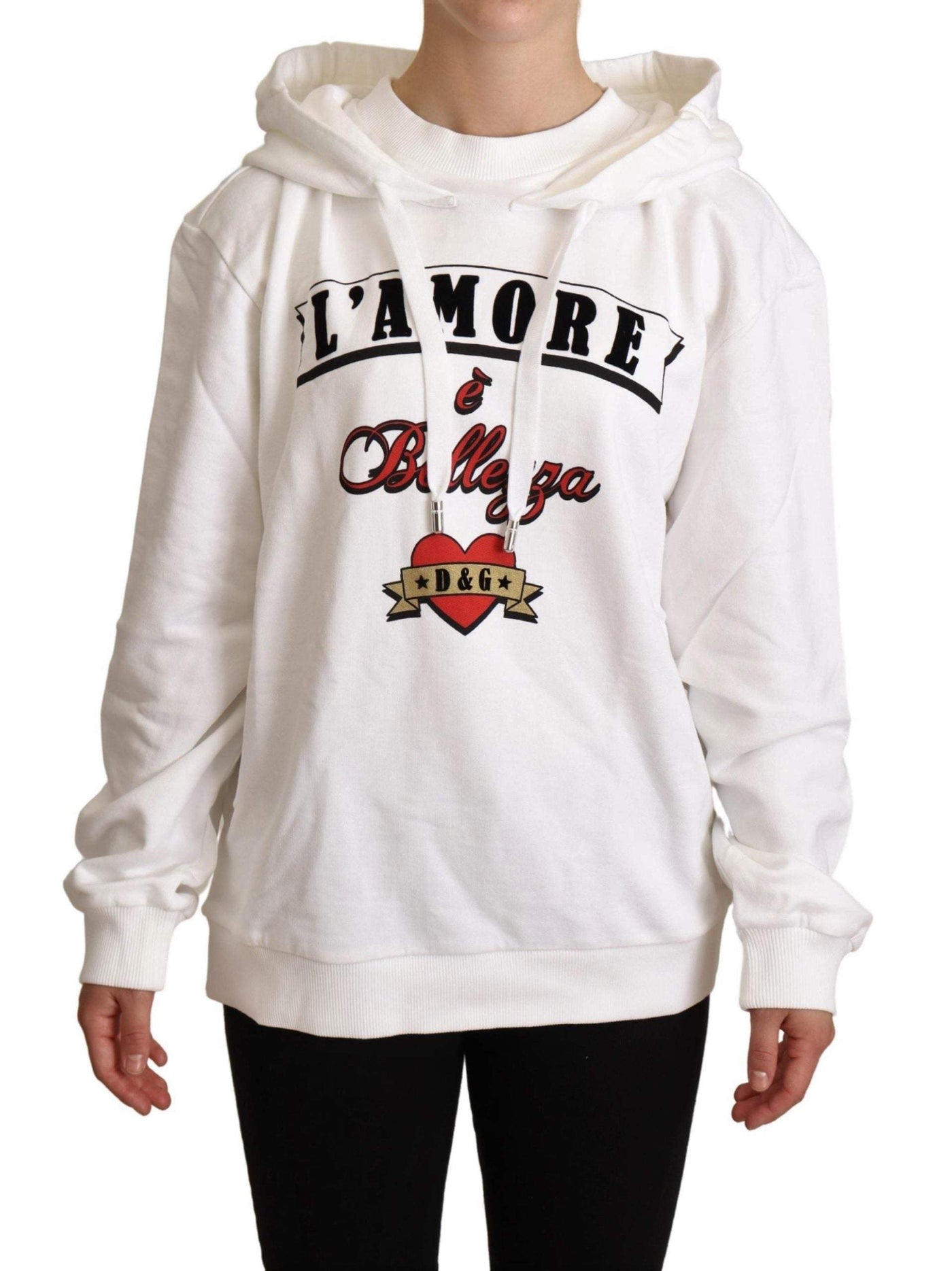 Dolce & Gabbana White L'Amore Hooded Pullover Sweater Dolce & Gabbana, feed-agegroup-adult, feed-color-White, feed-gender-female, IT36|XXS, IT38|XS, IT40|S, IT42|M, IT44|L, IT46|XL, Sweaters - Women - Clothing, White at SEYMAYKA