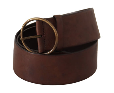 Dolce & Gabbana Dark Brown Wide Waist Leather Metal Round Buckle Belt