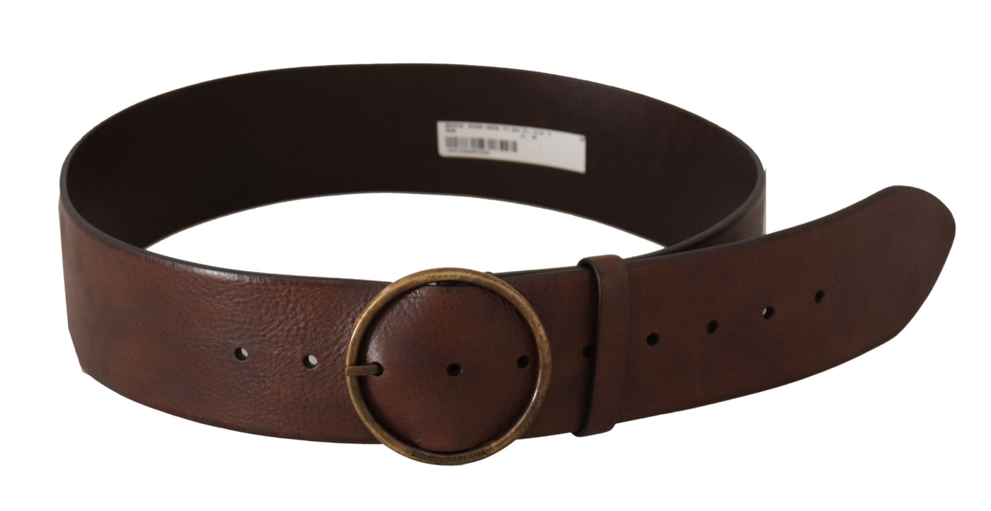 Dolce & Gabbana Dark Brown Wide Waist Leather Metal Round Buckle Belt