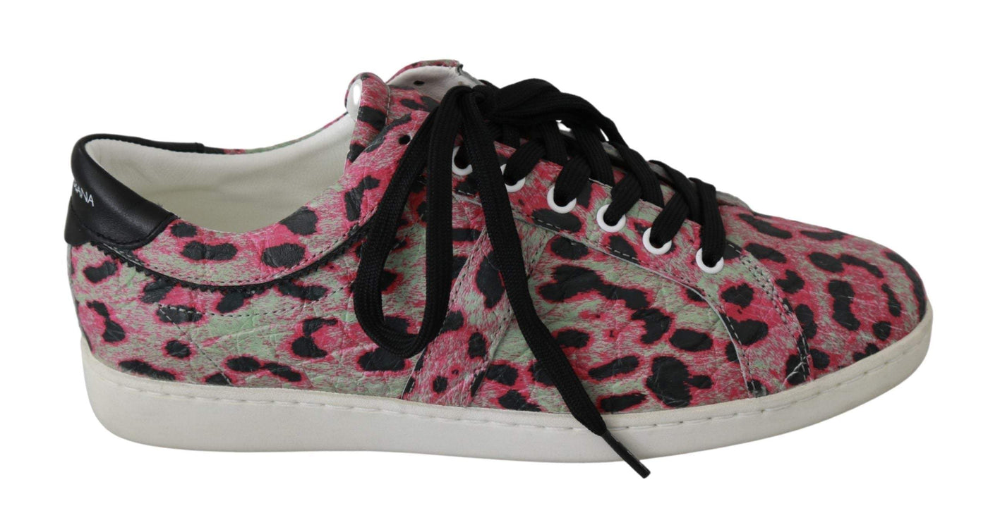 Dolce & Gabbana Pink Leopard Print Training Leather Flat Sneakers #women, Dolce & Gabbana, EU42/US9, feed-agegroup-adult, feed-color-multicolor, feed-gender-female, feed-size-US9, Multicolor, Shoes - New Arrivals, Sneakers - Women - Shoes at SEYMAYKA