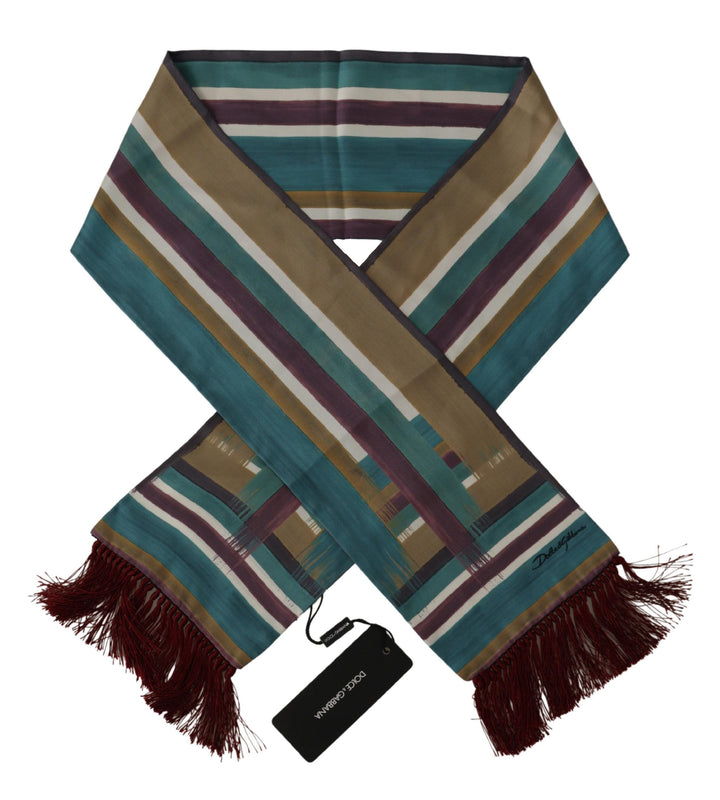 Dolce & Gabbana Multicolor Striped Shwal Fringes Wrap Silk Scarf