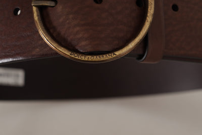 Dolce & Gabbana Brown Leather Wide Waist Logo Metal Round Buckle Belt