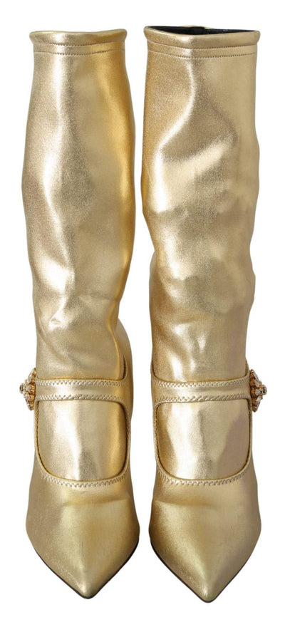 Dolce & Gabbana Gold Rhinestones Ankle Boots Socks Shoes Brand_Dolce & Gabbana, Dolce & Gabbana, EU38.5/US8, EU39/US8.5, feed-agegroup-adult, feed-color-gold, feed-gender-male, feed-size-US8, feed-size-US8.5, Gold, Shoes - New Arrivals at SEYMAYKA