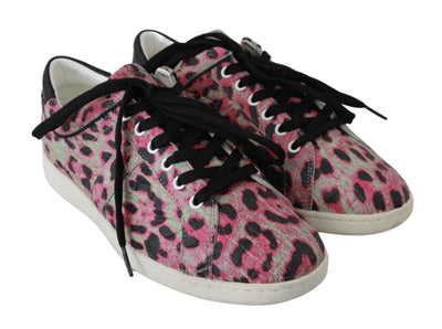 Dolce & Gabbana Pink Leopard Print Training Leather Flat Sneakers #women, Dolce & Gabbana, EU42/US9, feed-agegroup-adult, feed-color-multicolor, feed-gender-female, feed-size-US9, Multicolor, Shoes - New Arrivals, Sneakers - Women - Shoes at SEYMAYKA