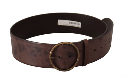 Dolce & Gabbana Dark Brown Wide Calf Leather Logo Round Buckle Belt