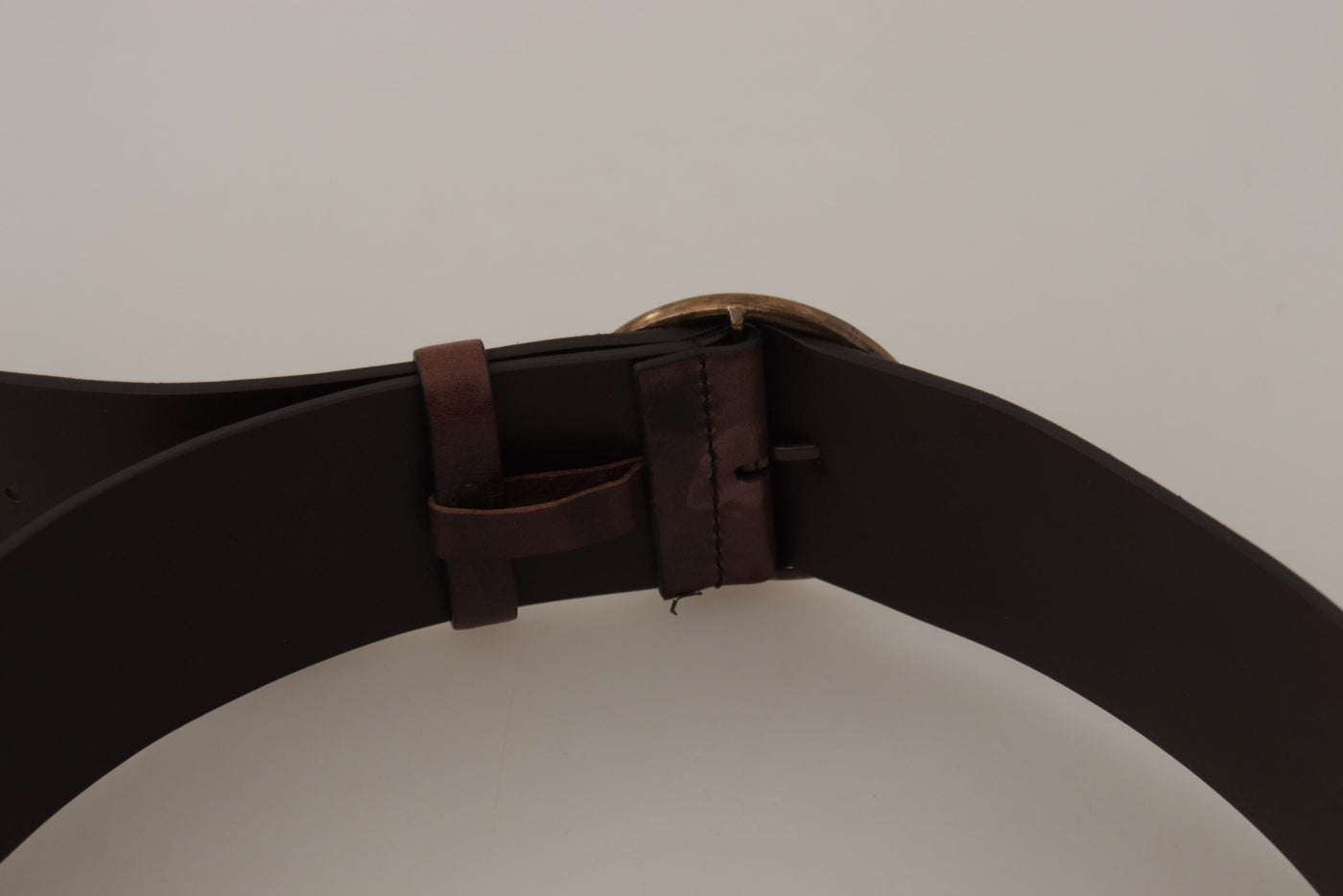 Dolce & Gabbana Dark Brown Wide Calf Leather Logo Round Buckle Belt