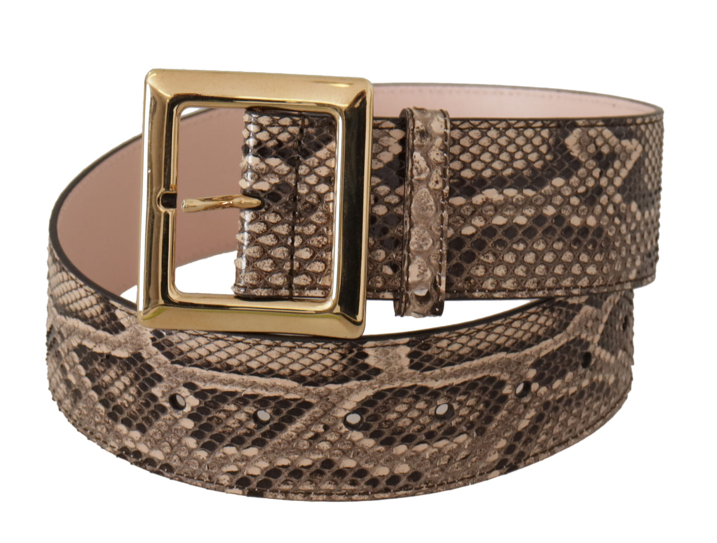 Dolce & Gabbana Beige Exotic Leather Wide Gold Metal Buckle Belt