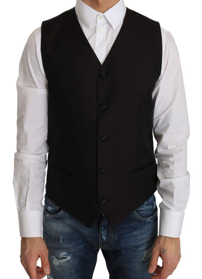 Dolce & Gabbana  Black Silk Dress Waistcoat #men, Black, Brand_Dolce & Gabbana, Catch, Dolce & Gabbana, feed-agegroup-adult, feed-color-black, feed-gender-male, feed-size-IT48 | M, feed-size-IT54 | XXL, Gender_Men, IT48 | M, Kogan, Men - New Arrivals, Vests - Men - Clothing at SEYMAYKA