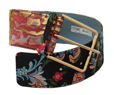 Dolce & Gabbana Multicolor Embroidered Leather Gold Metal Buckle Belt